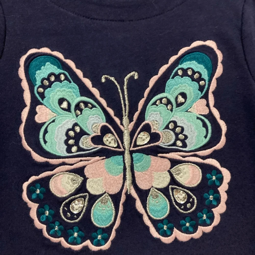 *Gymboree New Navy Blue Embroidered Butterfly Kids Long Sleeve Size 3T Top #X